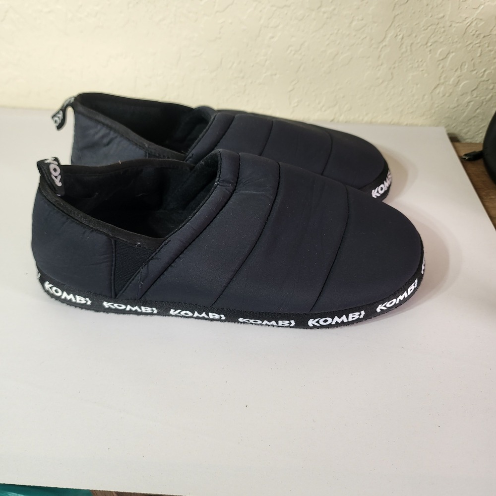 Kombi Mens Black Quilted Puffer Slippers Fleece Lined House‎ Shoes Size 11